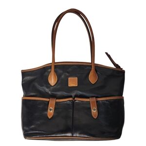 Dooney & Bourke Black and Brown Crescent Tote Newberry Leather